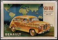 8p066 RENAULT linen 31x47 French advertising poster 1960s great Imorin art of family in car by map!