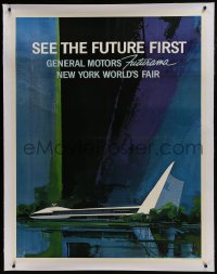 8p041 1964 NEW YORK WORLD'S FAIR linen 39x50 World's Fair poster 1964 General Motors Futurama, rare!