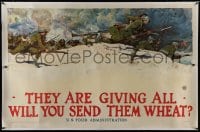 8p042 THEY ARE GIVING ALL WILL YOU SEND THEM WHEAT? linen 36x56 WWI war poster 1918 Harvey Dunn art!