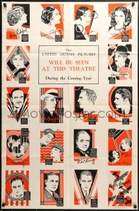 8p123 UNITED ARTIST 1928-29 promo brochure 1928 unfolds to 27x41 poster w/all the top stars, rare!