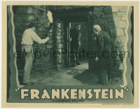 8r004 FRANKENSTEIN LC R1938 Colin Clive & Edward Van Sloan stare at monster Boris Karloff, rare!