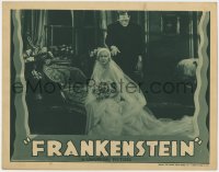 8r005 FRANKENSTEIN LC R1938 best close up of Boris Karloff as the monster behind bride Mae Clarke!
