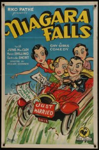 8r083 NIAGARA FALLS 1sh 1932 art of Gay Girls going over the Falls, Fatty Arbuckle directed, rare!