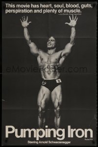 8r086 PUMPING IRON 1sh 1977 full-length image of body builder Ed Corney over black background!