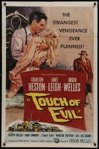 8r091 TOUCH OF EVIL 1sh 1958 Bob Tollen art of Orson Welles, Charlton Heston & Janet Leigh!