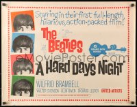 8s144 HARD DAY'S NIGHT 1/2sh 1964 great art & image of The Beatles, rock & roll classic!