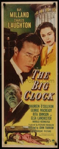 8s150 BIG CLOCK insert 1948 Ray Milland, Charles Laughton, Maureen O'Sullivan, film noir!