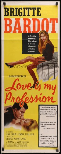 8s155 LOVE IS MY PROFESSION insert 1959 Georges Simoneon's En Cas de Malheur, sexy Brigitte Bardot!