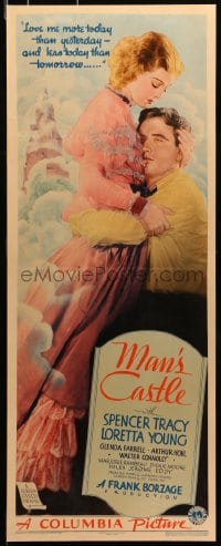 8s024 MAN'S CASTLE insert 1933 full-length Spencer Tracy embracing pretty Loretta Young, very rare!