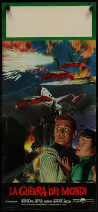 8s207 WAR OF THE WORLDS Italian locandina R1960s Gene Barry & Ann Robinson + spaceships attacking!
