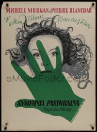 8s227 LA SYMPHONIE PASTORALE Polish 25x34 R1957 Tomaszewski art of green hand over Michele Morgan!