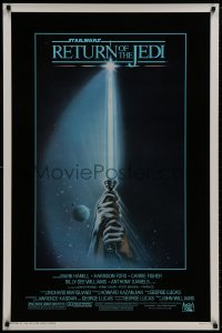 8s009 RETURN OF THE JEDI 1sh 1983 George Lucas, art of hands holding lightsaber by Reamer!