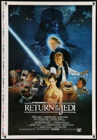 8s006 RETURN OF THE JEDI style B printer's test int'l 1sh 1983 rare white style with Arnold on back!