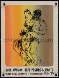 8s174 EARL NEWMAN 18x23 museum/art exhibition 1983 great jazz art of man playing the saxophone!