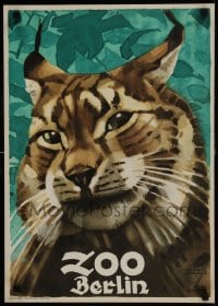 8s181 ZOO BERLIN 17x24 German special poster 1930s great huge close up artwork of lynx by Ludwig Hohlwein