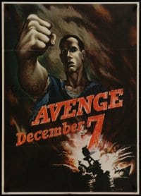 8s172 AVENGE DECEMBER 7 29x40 WWII war poster 1942 attack on Pearl Harbor, Bernard Perlin art