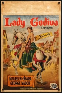 8t425 LADY GODIVA Belgian 1955 artwork of super sexy naked Maureen O'Hara on horseback!