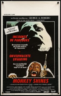 8t434 MONKEY SHINES Belgian 1988 George Romero directed, art of really creepy monkey w/needle!