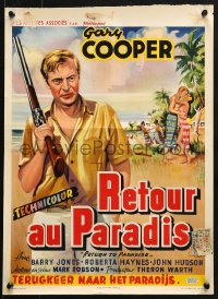 8t447 RETURN TO PARADISE Belgian 1953 different art of Gary Cooper, from James A. Michener's story!