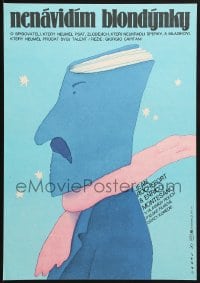 8t174 I HATE BLONDES Czech 11x16 1980 wacky art of blue book head guy by Vladimir Nagaj!