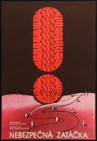 8t191 VIRAJ PERICULOS Czech 11x16 1983 cool art of red tire pattern & street by Jiri Fixl!