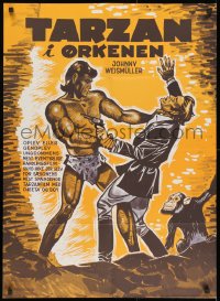 8t016 TARZAN'S DESERT MYSTERY Danish R1960s art of Johnny Weissmuller fighting bad guy & Cheetah!