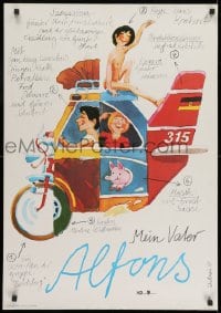 8t781 MEIN VATER ALFONS East German 23x32 1981 art of family in really weird vehicle by Schallnau!