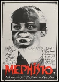8t783 MEPHISTO East German 23x32 1982 Istvan Szabo, wild creepy image of face with different eyes!