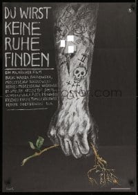 8t795 NIE ZAZNASZ SPOKOJU East German 23x32 1979 creepy Ebel art of tattooed arm pulling weed!