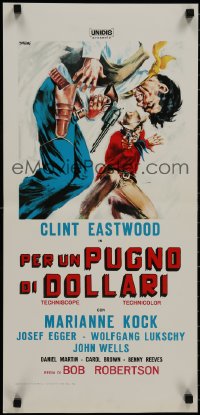8t625 FISTFUL OF DOLLARS Italian locandina R1970s different artwork of generic cowboy by Symeoni!