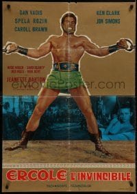 8t681 HERCULES THE INVINCIBLE Italian 27x38 pbusta 1964 art of Dan Vadis as the strongest man in the world!