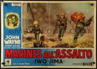 8t689 SANDS OF IWO JIMA Italian 20x28 pbusta R1960s different World War II Marine John Wayne!