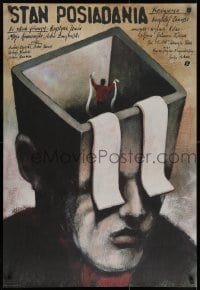 8t528 INVENTORY Polish 26x38 1989 wild abstract art of man with toilet-paper eyes by Pagowski!
