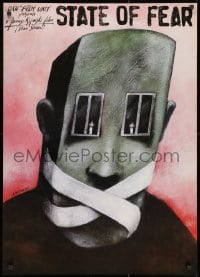 8t558 STATE OF FEAR export Polish 26x36 1989 wild Andrzej Pagowski art of gagged man with windows for eyes!