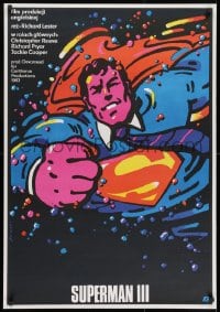 8t561 SUPERMAN III Polish 27x38 1985 best different art of Christopher Reeve by Waldemar Swierzy!