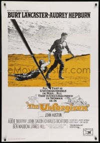 8t013 UNFORGIVEN South African 1960 Frank McCarthy art of Burt Lancaster & Audrey Hepburn, John Huston