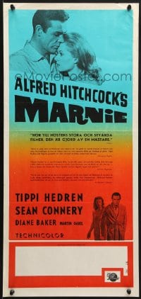 8t145 MARNIE Swedish stolpe 1964 Sean Connery & Tippi Hedren in Hitchcock's suspenseful mystery!