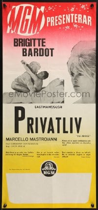 8t156 VERY PRIVATE AFFAIR Swedish stolpe 1962 Louis Malle's Vie Privee, c/u of sexiest Brigitte Bardot!