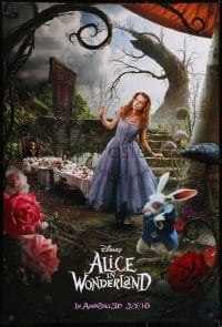 8w033 ALICE IN WONDERLAND teaser DS 1sh 2010 Tim Burton, Mia Wasikowska in title role as Alice!