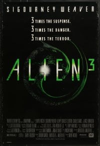 8w036 ALIEN 3 DS 1sh 1992 Sigourney Weaver, 3 times the danger, 3 times the terror!