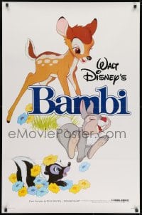 8w073 BAMBI 1sh R1982 Walt Disney cartoon deer classic, great art with Thumper & Flower!