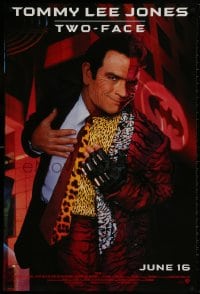 8w087 BATMAN FOREVER advance 1sh 1995 image of Tommy Lee Jones as Two-Face!
