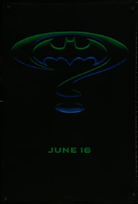 8w089 BATMAN FOREVER teaser DS 1sh 1995 Kilmer, Kidman, cool question mark & bat symbol design!