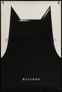 8w093 BATMAN RETURNS teaser 1sh 1992 Burton, Keaton, cool partial bat symbol, undated design!
