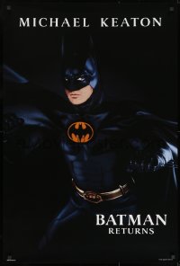 8w092 BATMAN RETURNS teaser 1sh 1992 Burton, image of Michael Keaton in title role, undated design!
