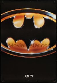 8w079 BATMAN teaser 1sh 1989 directed by Tim Burton, cool image of Bat logo, matte finish!