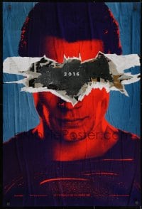8w096 BATMAN V SUPERMAN teaser DS 1sh 2016 close up of Henry Cavill in title role under symbol, 3D