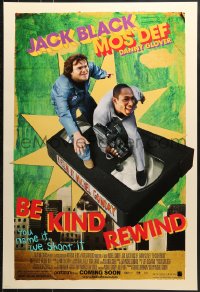 8w099 BE KIND REWIND advance DS 1sh 2008 cool image of Jack Black & Mos Def on VHS tape!