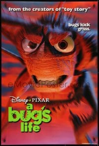 8w153 BUG'S LIFE teaser DS 1sh 1998 Walt Disney Pixar CG cartoon, c/u of grasshopper!