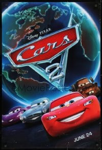 8w162 CARS 2 advance DS 1sh 2011 Disney animated automobile racing sequel, image of earth and cast!